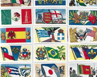 25 vintage sigarettenkaarten - Products of the World. 1961. Volledige set. Domino. Tabakskaarten Handelskaarten. Geschiedenis van de handel in vlaggen