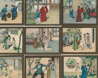 20 Vintage Chinese Cigarette Cards - A Chinese Tale. 1930s. Complete set from Say Lun Tobacco. Folklore, fairy tales, fables.