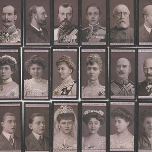 50 vintage sigarettenkaarten: portretten van Europese royalty's (1e serie). 1908. Volledige set. Wills-tabak. Royalty koninklijk antiek geschiedeniscadeau