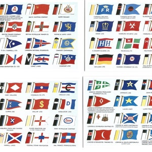 Cartes postales de drapeaux et d’entonnoirs de navires. Lot de 6 dans un bel emballage illustré. cadeau de vexillologie des lignes maritimes vintage