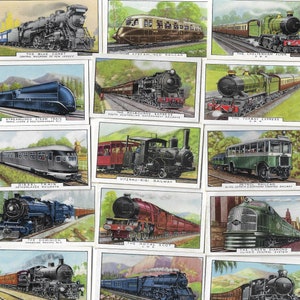 48 Vintage Cigarette Cards - Trains of the World. 1937. Full Set. Gallaher. Railways Trainspotting Railfan Locomotives Travel History Gift