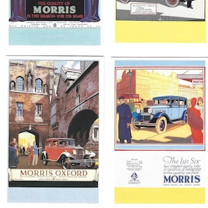 1930er Jahre Morris Auto Werbeplakat Postkarten. 6er Set in wunderschön illustriertem Deckblatt. Vintage Werbung Oldtimer Motoren Geschenk