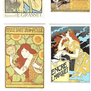 Berthon & Grasset Advertising Art Postcards. Set of 6 in beautiful illustrated wrapper. Vintage graphic design art nouveau France french