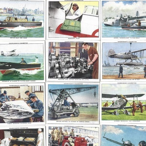 48 Vintage Cigarette Cards - The Royal Air Force at Work. 1937. Full Set. Churchman Tobacco cards. RAF British Military Gift