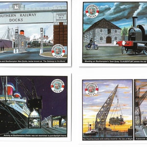 Quais des chemins de fer du Sud. Ensemble de 6 cartes postales. Trains Chemins de fer Southampton Locomotive maritime Railwayana