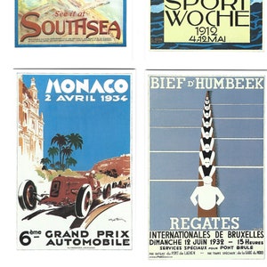 Cartoline di poster di corse classiche. Set di 6 in una bellissima confezione illustrata. Gran Premio di Monaco, canottaggio, corse di cavalli, ecc. Regalo sportivo
