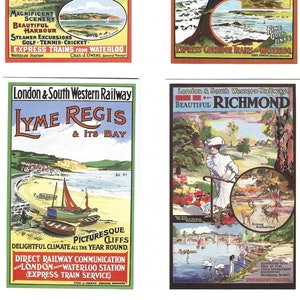 Postkaarten met posters van Londen en de South Western Railway. Set van 6 in prachtig geïllustreerde verpakking. Seaside Beach Treinen Cadeau Railwayana