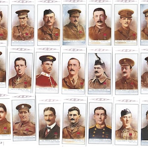 Victoria Cross Eroi della Grande Guerra (4a serie). Ristampa moderna del set completo originale di 25 cartine per sigarette Gallaher della Prima Guerra Mondiale