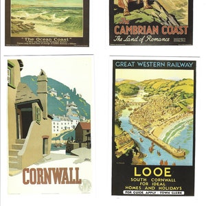 Postales con carteles del Gran Ferrocarril Occidental. Juego de 6 en un bonito envoltorio ilustrado. GWR Cornwall Devon Trenes Regalo Postcrossing Railwayana