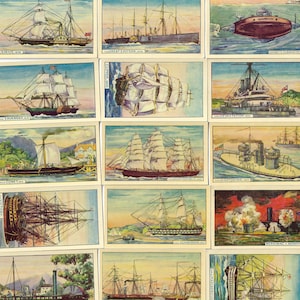 50 Vintage Cigarette Cards - The Story of Ships. 1940. Full Set. Murray. Tobacco cards Trade cards. Naval Nautical Shipping Sailing History