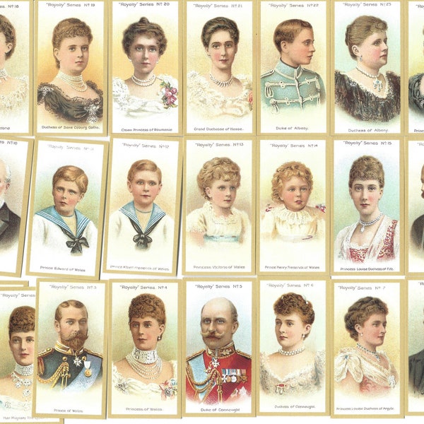 British Royalty. Modern reprint of original 1903 full set of 25 Taddy cigarette cards. Royal Family Kings Queens Edward VII Edwardian