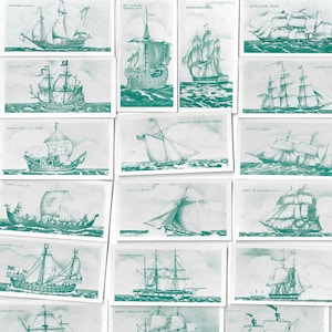 25 Tarjetas de Cigarrillos Vintage - Barcos Antiguos (Tercera Serie). 1936. Serie completa. Dominio del tabaco. Regalo de historia militar de barcos de la marina de marinero de vela