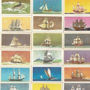 50 Vintage Tea Cards - The Saga of Ships. Brooke Bond. Full Set. Original item (1970) Shipping Sailing Navy Boat Naval History Gift Crafts