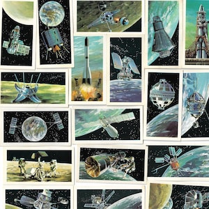 50 cartes de thé vintage - La course dans l’espace. Brooke Bond. Ensemble complet. Article original (1971) Rocket Travel Scientific Engineering Science Gift