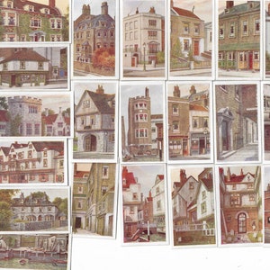 50 Vintage Zigaretten Karten - Historische Orte von Dickens. 1926. Komplettes Set. R.J. Hügel. Tabakkarten Handelskarten. Charles Dickens Bücher Geschenk