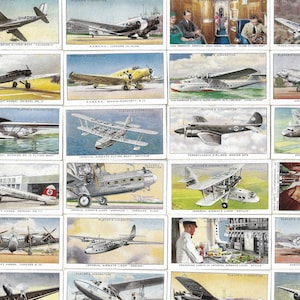50 Vintage Zigarettenkarten - Internationale Verkehrsflugzeuge. 1936. Vollständiges Set. John Player. Tabakkarten Handelskarten. Luftfahrt Geschichte Flugzeuge Geschenke