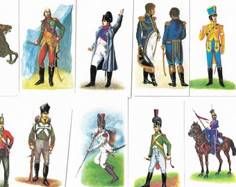 24 Vintage Cigarette Cards - Napoleonic Uniforms. 1980. Full Set. Doncella Cigar Tobacco cards Trade cards. Army Dress Military Regiments