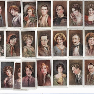 25 Tarjetas de Cigarrillos Vintage - Estrellas de Cine (Segunda Serie). 1928 Juego completo. Testamentos. Tarjetas de tabaco Tarjetas comerciales. Regalo de cine de Hollywood vintage