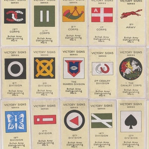 50 Vintage Cigarette Cards - Victory Signs. 1928. Full Set. B. Morris Tobacco. British Army, Insignia. Military History. Gift
