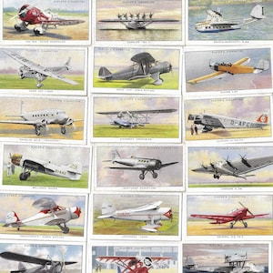 50 Vintage Cigarette Cards - Aeroplanes (Civil). 1935. Full Set. John Player. Tobacco cards Trade cards. Aviation Avgeek Planes Gift
