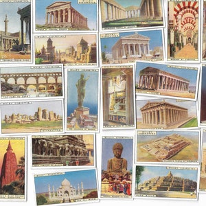 50 carte di sigarette vintage - meraviglie del passato. 1926. Set completo. Volontà. Carte tabacco Carte commerciali. Storia Architettura Ingegneria Regalo