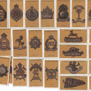 25 Vintage Cigarette Cards - Colonial & Indian Army Badges. 1917. Full Set. John Player. British Empire Colonies Military Insignia Gift