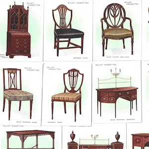 25 Vintage Cigarette Cards - Old Furniture First Series. 1923. Full Set. Wills. Tobacco cards Trade cards. Craft Antiques Carpentry Collect