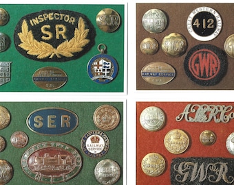 Classic Railway Badges & Buttons Postcards. Set of 6 in beautiful illustrated wrapper. GWR Great Western British Railways Gift (Set 2)