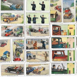 50 Vintage sigarettenkaarten - Veiligheid eerst. 1934. Volledige set. Testamenten. Tabakskaarten Trade cards. Auto's Motoring Politie Vintage Hulp Tips