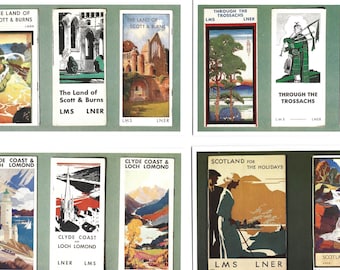 LMSR & LNER to Scotland Postcards. Set of 6 in beautiful illustrated wrapper. Railways Scotland Scottish. Gift Postcrossing Railwayana