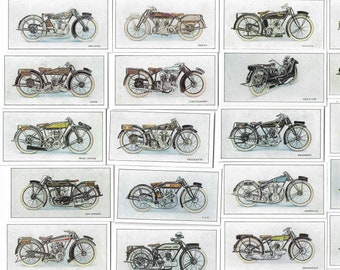 Motocicletas. Reimpresión moderna del juego completo original de 1923 de 50 tarjetas de cigarrillos Lambert & Butler. Regalo de motociclista de motocicletas clásicas