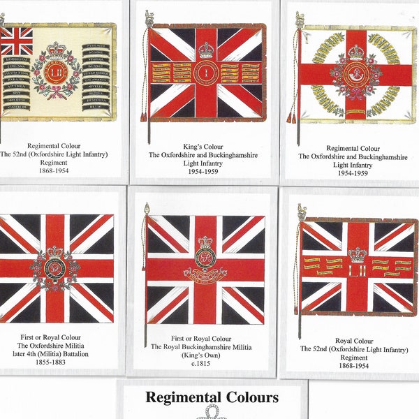 Regimental Colours of Oxfordshire and Buckinghamshire Light Infantry (1st) - Complete Set of 6 Trade Cards Issued by David J Hunter in 2008.