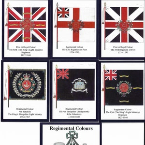 Regimental Colors of The King's Shropshire Light Infantry (1. Serie) - Komplettes Set von 6 Handelskarten Herausgegeben von David J Hunter im Jahr 2008.