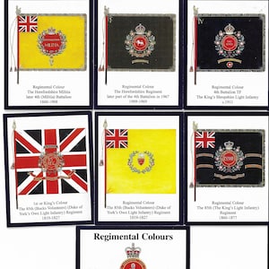 Regimental Colours of The King&#39;s Shropshire Light Infantry (2nd series) - Complete Set of 6 Trade Cards Issued by David J Hunter in 2008.