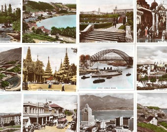 48 Vintage Cigarette Cards - Scenes from the Empire. 1939. Full Set. Gallaher. Tobacco cards. Hand-coloured, real photograph, commonwealth