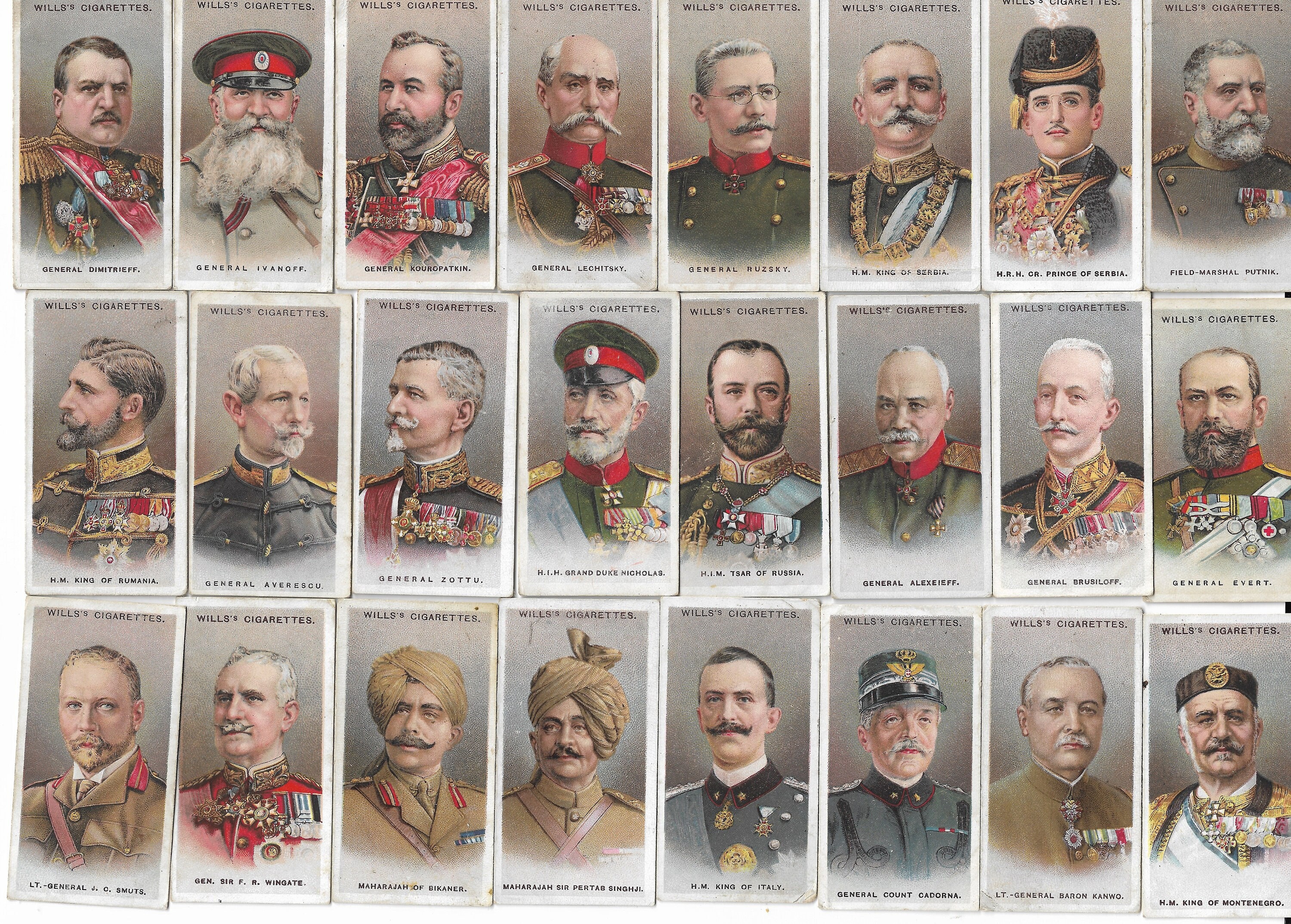 50 Vintage Cigarette Cards - Allied Army Leaders. 1917. Full Set. Wills. WWI  World War I Military Antique Army Kitchner George V Gift