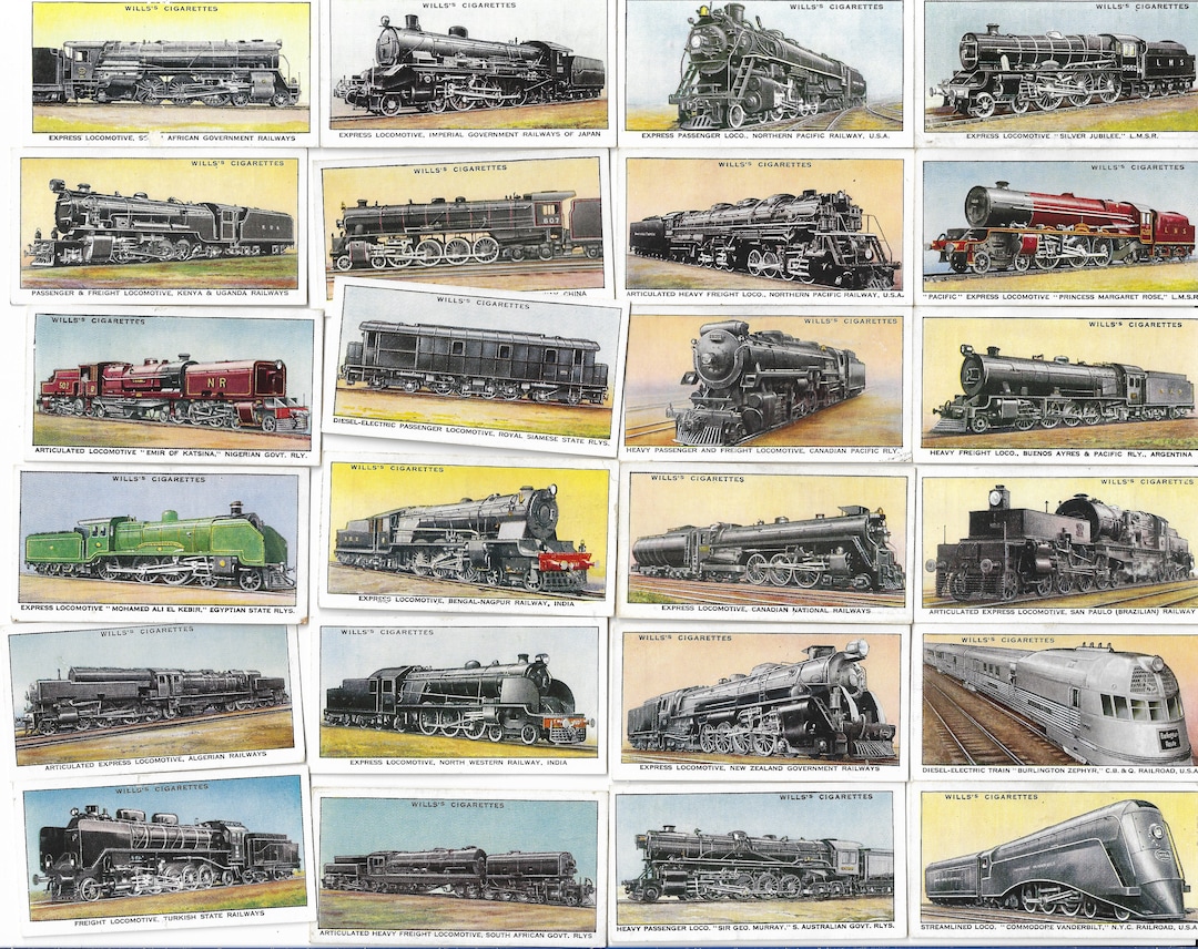 50 Vintage Cigarette Cards Railway Engines. 1924. Full Set. Wills. Tobacco Cards Trade Cards