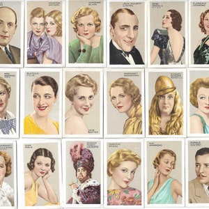 48 Vintage sigarettenkaarten - Sterren van podium en scherm. 1935. Volledige set. Gallaher Park Rijden. Tabakskaarten Trade cards. Vintage film cadeau