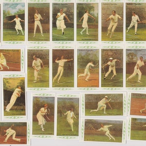 Celebridades del tenis sobre césped. Reimpresión moderna del juego completo original de 1928 de 50 tarjetas de cigarrillos Gallaher. Tarjetas deportivas antiguas, Wimbledon, regalo.