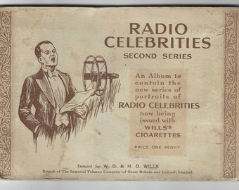 Radio Celebrities Second Series - Wills Cigarette Card Album. Complete with all cards stuck in (1934)
