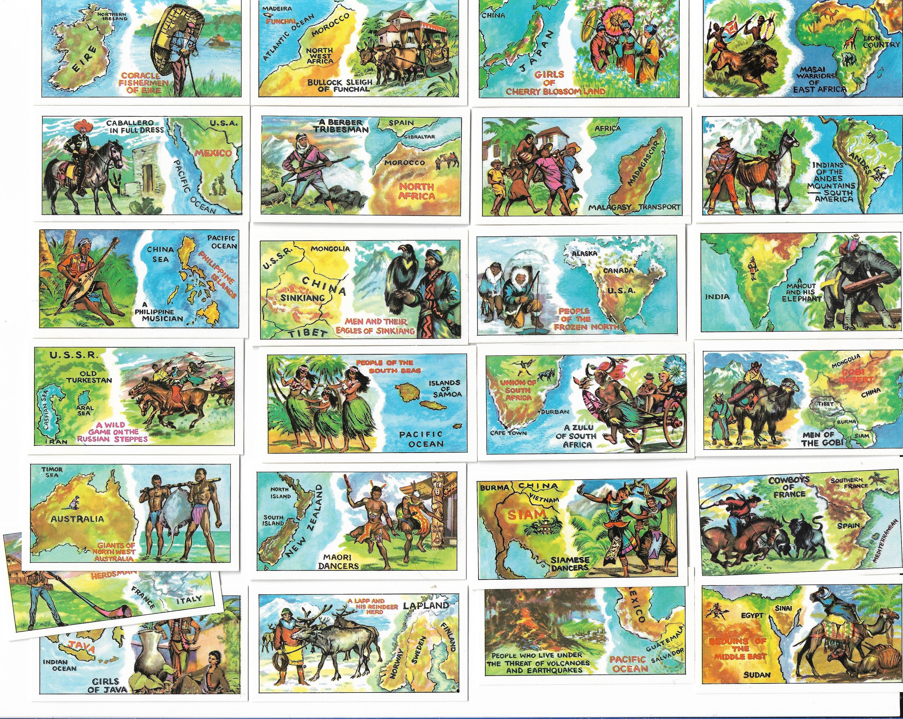 25 Vintage Tea Cards - People & Places. 1970. Full Set. Badshah Tea. Trade cards. World Travel History Gift