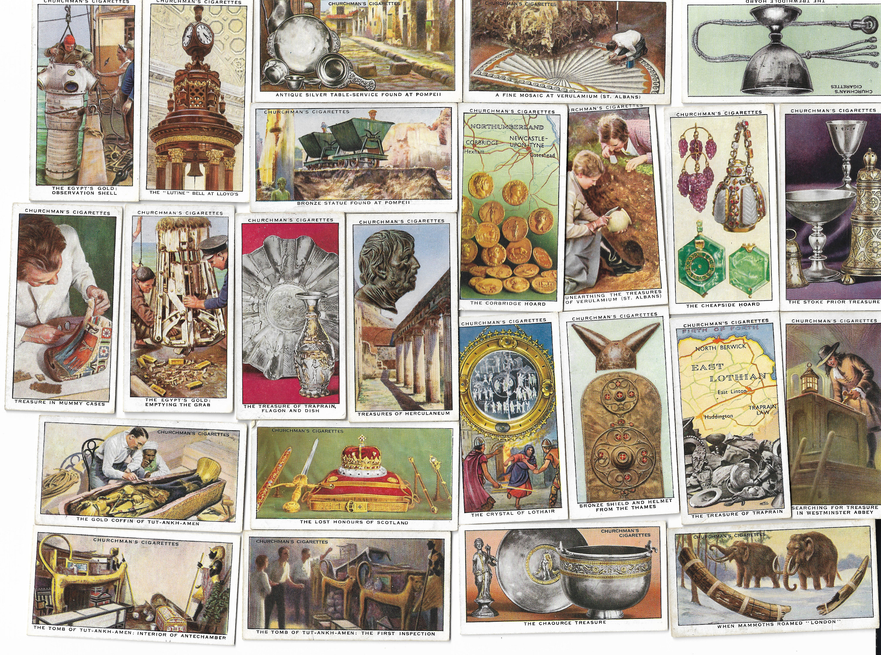 50 Vintage Cigarette Cards - Treasure Trove. 1937. Full Set. Churchman  Tobacco cards Trade cards. Antiquities and Artefacts Ancient History