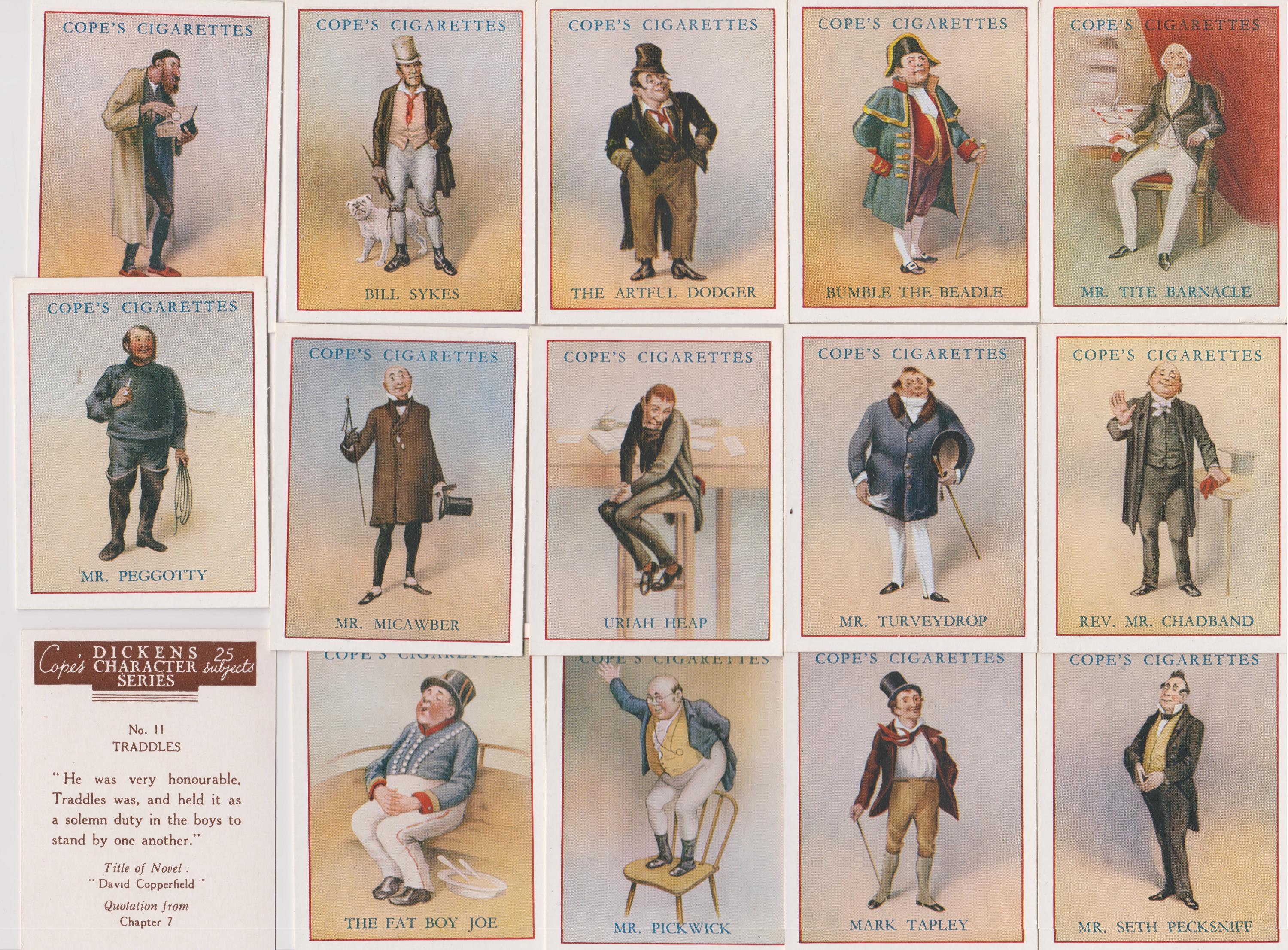25 Vintage Cigarette Cards - Charles Dickens Characters. 1939. Full Set. Cope Tobacco, Trade Cards. Reader, Writer, Fiction Gift