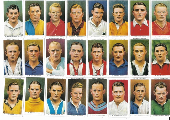 wills cigarette cards association footballers Association Footballers. Modern reprint of original 1936 full set of 50  Wills cigarette cards. Sports Cards Vintage Soccer Football Gift
