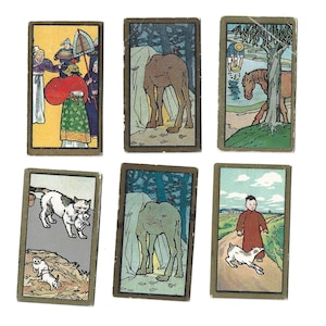 6 Vintage Chinese Cigarette Cards - Fables. 1930s. British American Tobacco Chinese Issue Tobacco cards Trade cards.