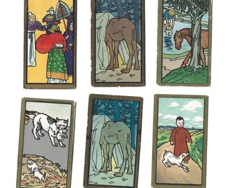6 Vintage Chinese Cigarette Cards - Fables. 1930s. British American Tobacco Chinese Issue Tobacco cards Trade cards.