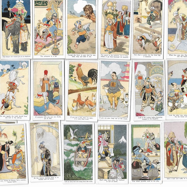 25 Vintage Cigarette Cards - Eastern Proverbs. 1931. Full Set. Churchman. Tobacco cards Trade cards. China Chinese Mythology Gift