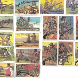 36 Tarjetas de cigarrillos vintage - Mundo de las armas de fuego. 1982. Serie completa. Embajada. Tarjetas de tabaco Tarjetas comerciales. Armas Antiguas Armas Regalo Histórico
