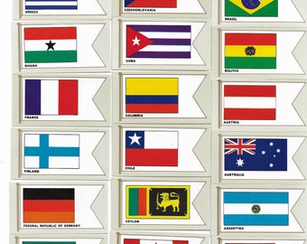 60 vintage sigarettenkaarten - vlaggen van alle naties. 1960. Volledige set. Carrera's. Tabakskaarten Handelskaarten. Vexillologie vlag cadeau