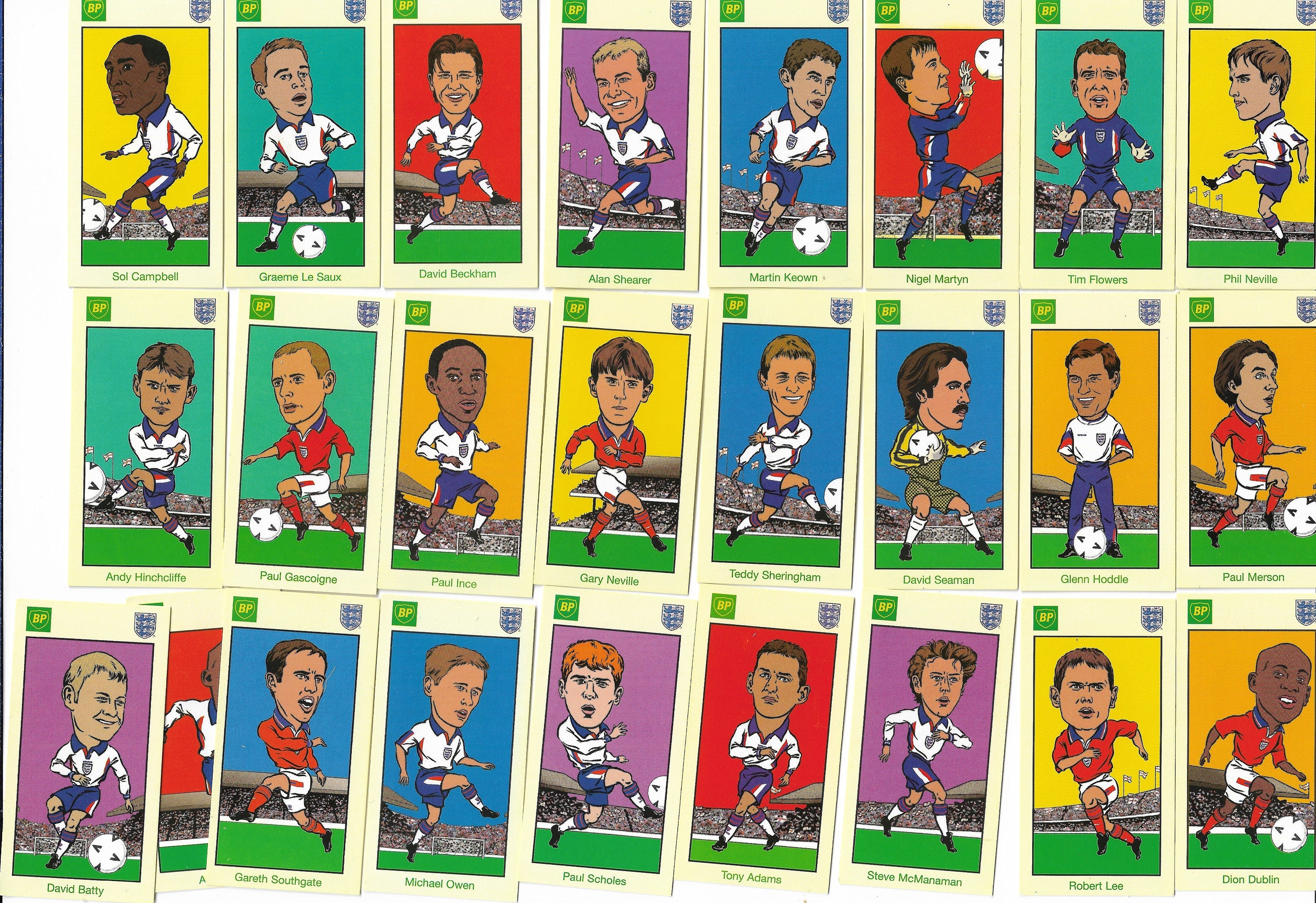 England Team '98 Complete Set of 25 Football Cards Issued by BP Oil for 1998 World Cup. Sports